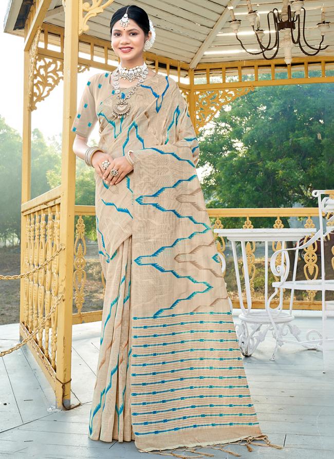 Cotton Sky Blue Party Wear Printed Saree